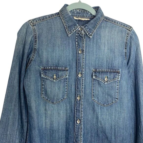 AG Adriano Goldschmied Denim Shirt Women S Blue Chambray Pockets Western Fitted - Picture 4 of 11